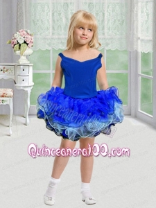 Popular Ball Gown Off the Shoulder Mini-length Ruffles Royal Blue Little Girl Dress