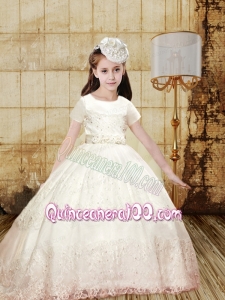 Elegant Ball Gown Bowknot Little Girl Pageant Dress with Short Sleeves for 2014