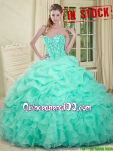 Summer Really Puffy Beaded Bodice and Ruffled Quinceanera Gown in Apple Green