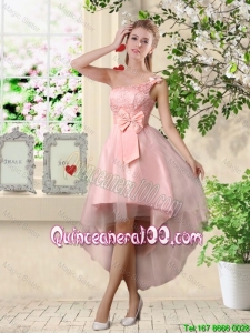 Romantic One Shoulder Dama Dresses with Lace and Bowknot