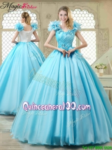 2016 Fall Cheap Aqua Blue Quinceanera Gowns with Appliques and Ruffles