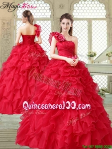 Spring Beautiful One Shoulder Ruffles Quinceanera Gowns in Red
