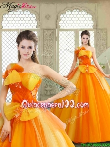 Winter Cheap Appliques and Bowknot Quinceanera Gowns with One Shoulder