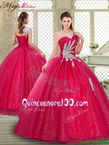 2016 Beautiful One Shoulder Quinceanera Gowns with Beading