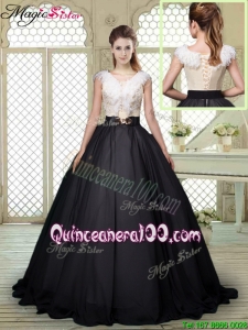 Exquisite Brush Train Quinceanera Dresses with Feather and Bowknot