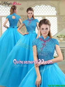 2016 Fall Fashionable High Neck Quinceanera Gowns in Baby Blue