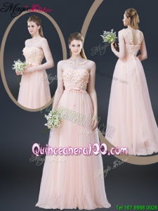 2016 Lovely Empire Bateau Dama Dresses with Appliques and Bowknot