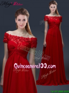 2016 Simple Off the Shoulder Short Sleeves Red Dama Dresses with Appliques