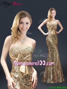 Fall Column Sequins Mother Dresses with Bowknot in Gold