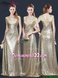 Perfect V Neck Sequins Mother Dresses in Champagne