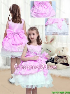 Perfect A Line Scoop Mini Length Bowknot Flower Girl Dresses for 2016