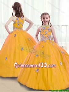 2016 Wonderful High Neck Little Girl Pageant Dresses with Beading and Appliques