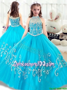 Cheap Beading Little Girl Pageant Dresses with High Neck