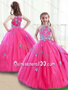 Classical High Neck Beading Little Girl Pageant Dresses with Appliques