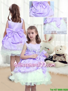 Lovely A Line Scoop Mini Length Little Girl Dress with Bowknot