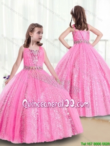 Perfect Rose Pink Straps Little Girl Pageant Dresses with Sequins