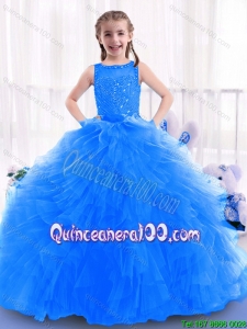 Fashionable Blue Mini Quinceanera Gowns with Ruffles and Beading