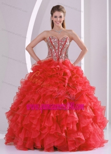 2015 Puffy Sweetheart Long Lace Up Quinceanera Gowns with Beading Ruffles