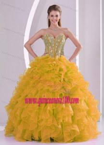 The World Music Awards Beading and Ruffles Sweetheart Long 2015 Spring Quinceanera Gowns