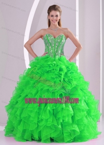 Ball Gown Sweetheart Ruffles and Beading Organza Quinceanera Gowns in Sweet 16