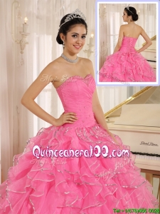 Latest Ruffles and Beading Rose Pink Quinceanera Dresses