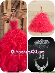 Modern Coral Red Quinceanera Dresses with Beading and Ruffles