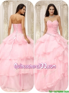 Simple 2016 Sweetheart Ruffles Quinceanera Dresses in Baby Pink
