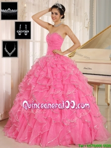 Best Rose Pink Quinceanera Dresses with Ruffles and Beading