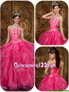 Fashionable Hot Pink Sweet 16 Dresses with Appliques and Ruffles