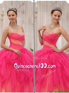 Luxurious Beading Strapless Quinceanera Gowns in Hot Pink