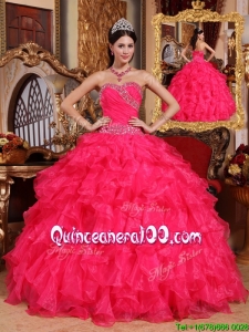 Luxurious Coral Red Ball Gown Floor Length Quinceanera Dresses