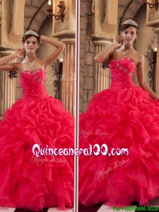 Luxurious Red Sweetheart Quinceanera Gowns with Ruffles