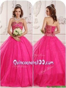 Modern A Line Beading Quinceanera Gowns in Hot Pink