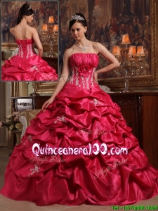 Elegant Coral Red Ball Gown Strapless Quinceanera Dresses