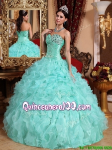 Lovely Apple Green Sweetheart Beading and Ruffles Quinceanera Dresses