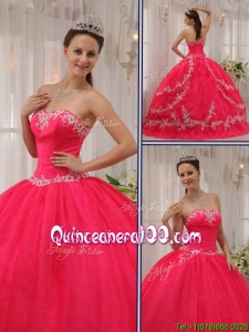 Most Popular Coral Red Quinceanera Gowns with Appliques