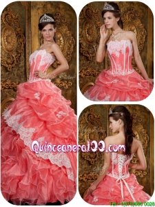 Most Popular Waltermelon Quinceanera Gowns with Appliques and Ruffles