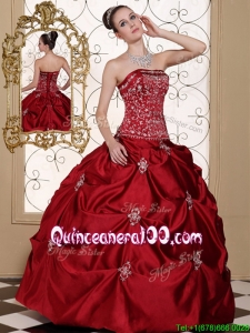 New Arrivals Embroidery Wine Red Strapless Quinceanera Dresses