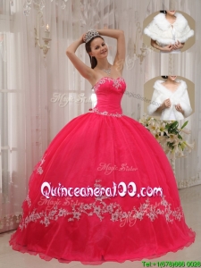 Popular Sweetheart Appliques Quinceanera Gowns in Coral Red