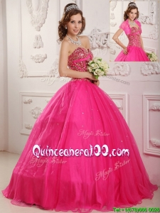 Best Selling A Line Floor Length Quinceanera Dresses in Hot Pink