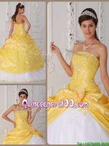 Perfect Appliques Quinceanera Gowns with Hand Made Flower