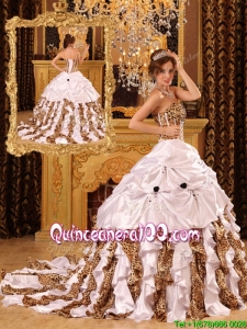 Perfect Ball Gown Strapless Brush Train White Quinceanera Dresses