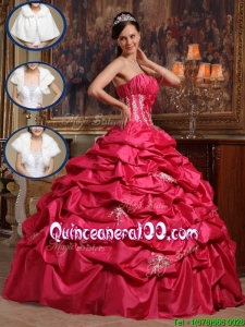 Perfect Coral Red Strapless Quinceanera Gowns with Appliques