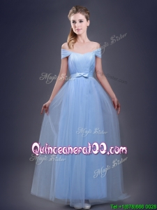 2017 Sexy Light Blue Empire Dama Dress with Off the Shoulder