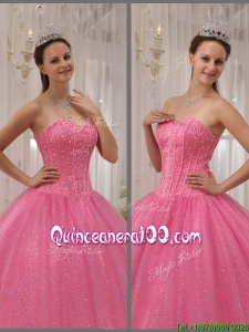 Pretty Pink Sweetheart Quinceanera Dresses with Beading