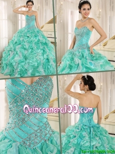 2016 Traditional Apple Green Quinceanera Dresses with Beading and Ruffles