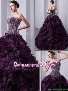 2016 Traditional Sweetheart Beading and Ruffles Quinceanea Dresses with Brush Train