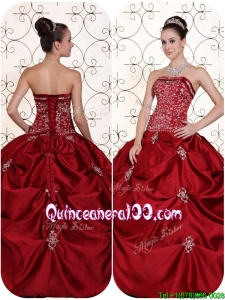 2016 Unique Embroidery and Pick Ups Strapless Quinceanera Dresses