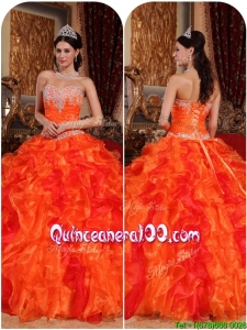 Traditional Orange Quinceanera Gowns with Appliques and Beading