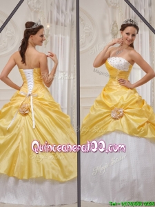 Unique 2016 Yellow Strapless Quinceanera Gowns with Beading
